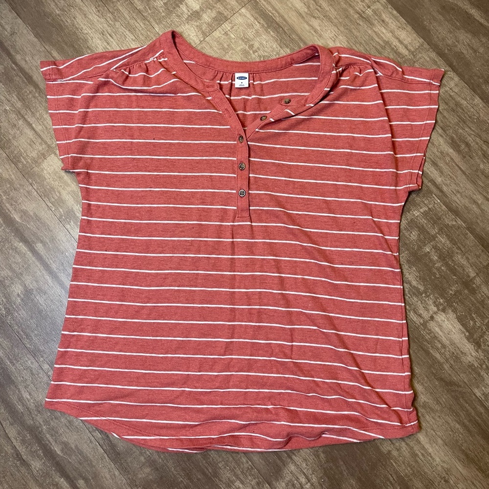 Salmon and white striped shirt with buttons